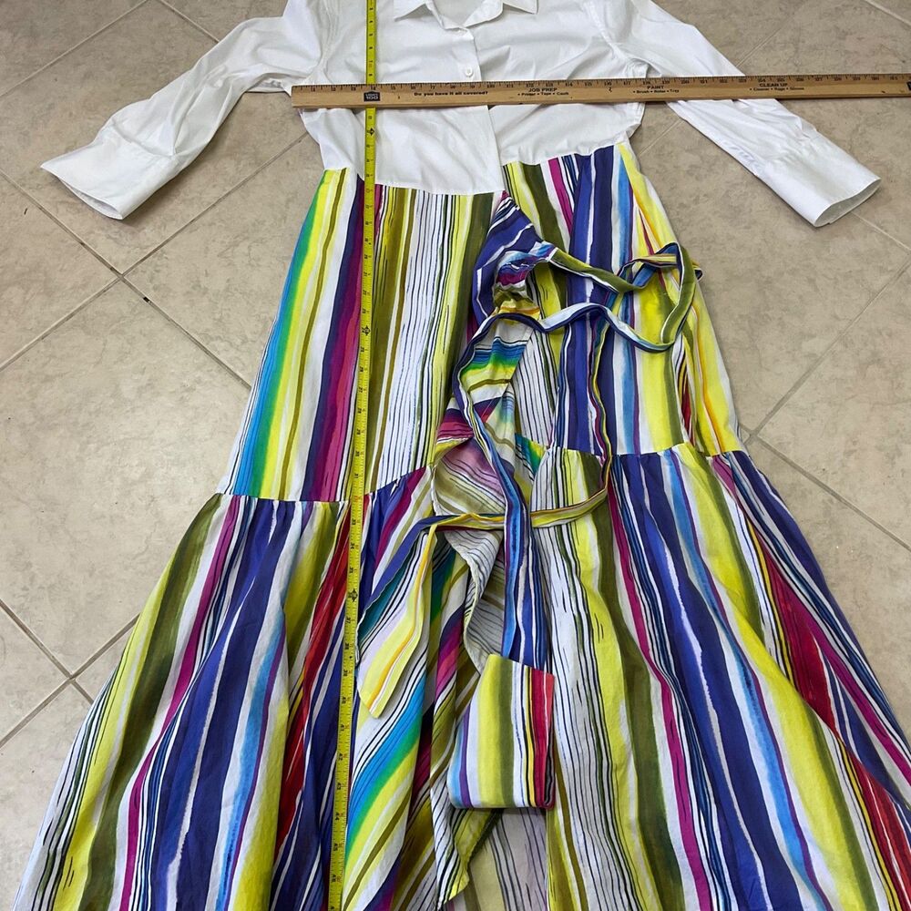 Sara Roka Madlyn Maxi shirt wrap dress 46/US 10 multicolor ruffle Italy pockets - Picture 7 of 13